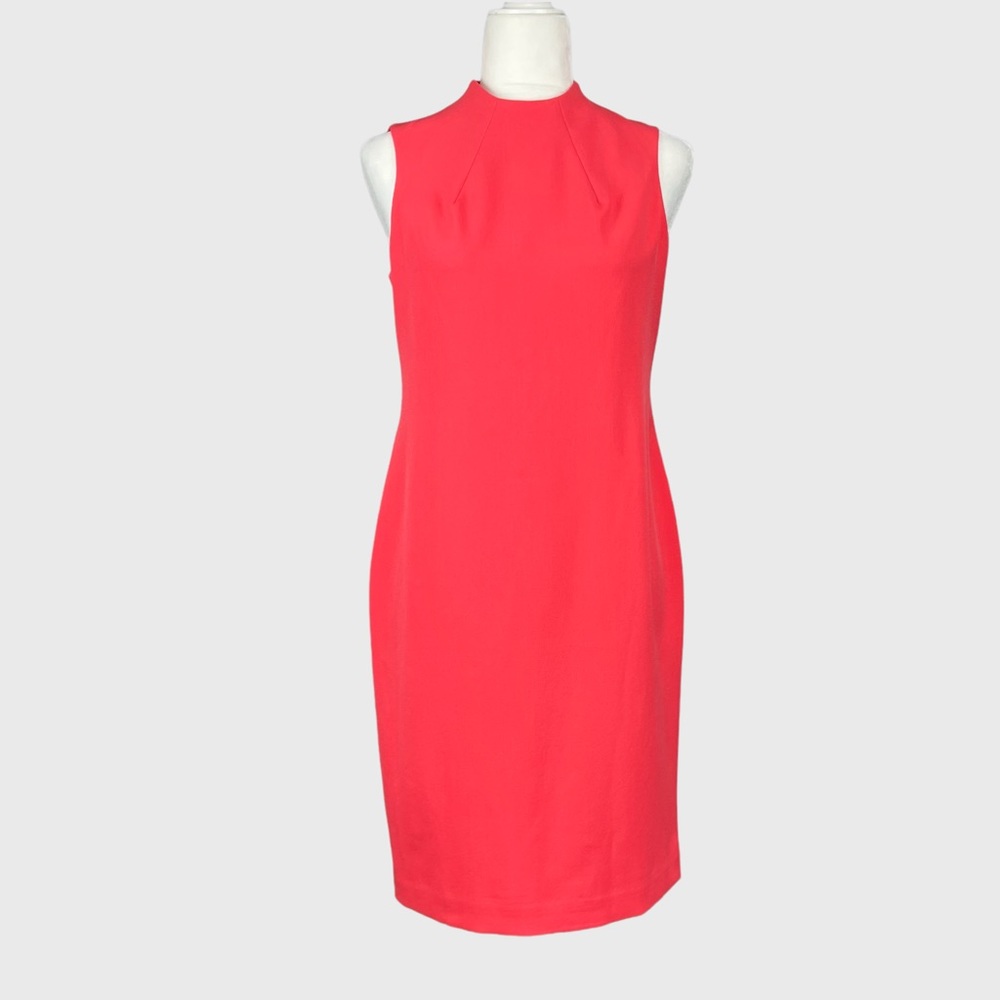Eliza J Womens Petite Sleeveless Sheath Dress Coral Pink High Neck size 6P